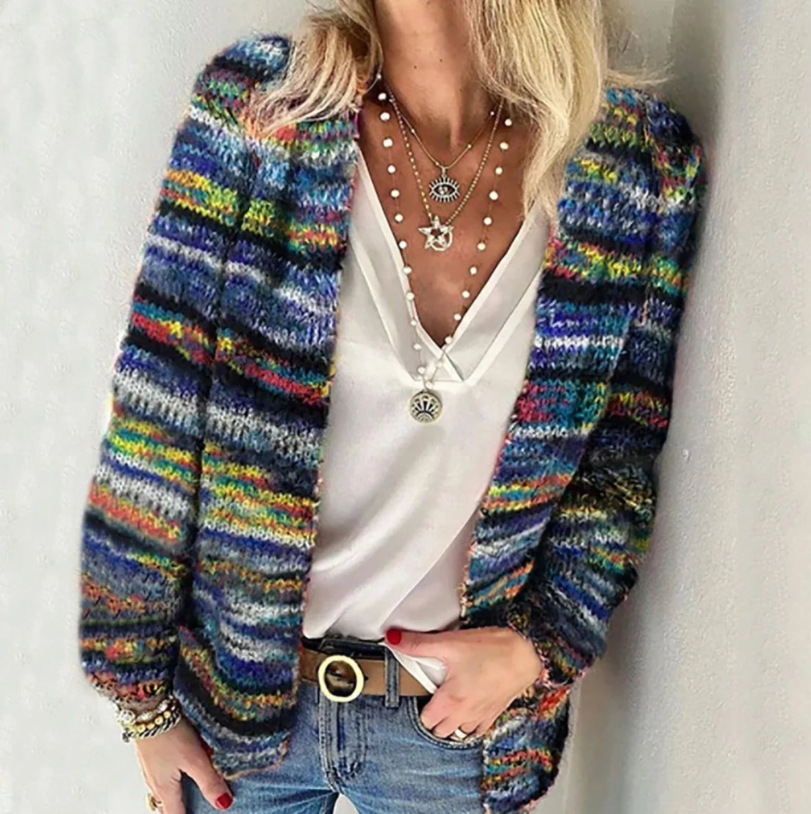 Nuana Sophie | Damen Bunter Langarm Strick-Cardigan