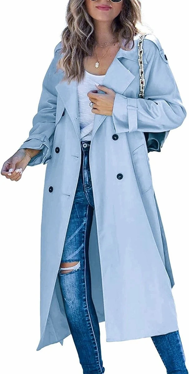 Nuana Sophie Damen Oversized Trench Coat mit Bindegürtel Doppelreiher