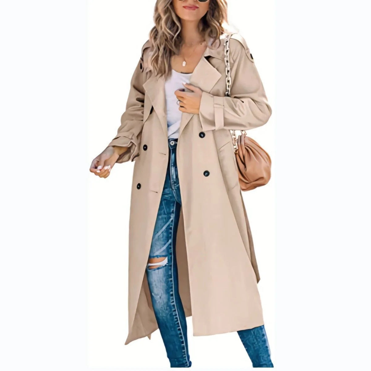 Nuana Sophie Damen Oversized Trench Coat mit Bindegürtel Doppelreiher