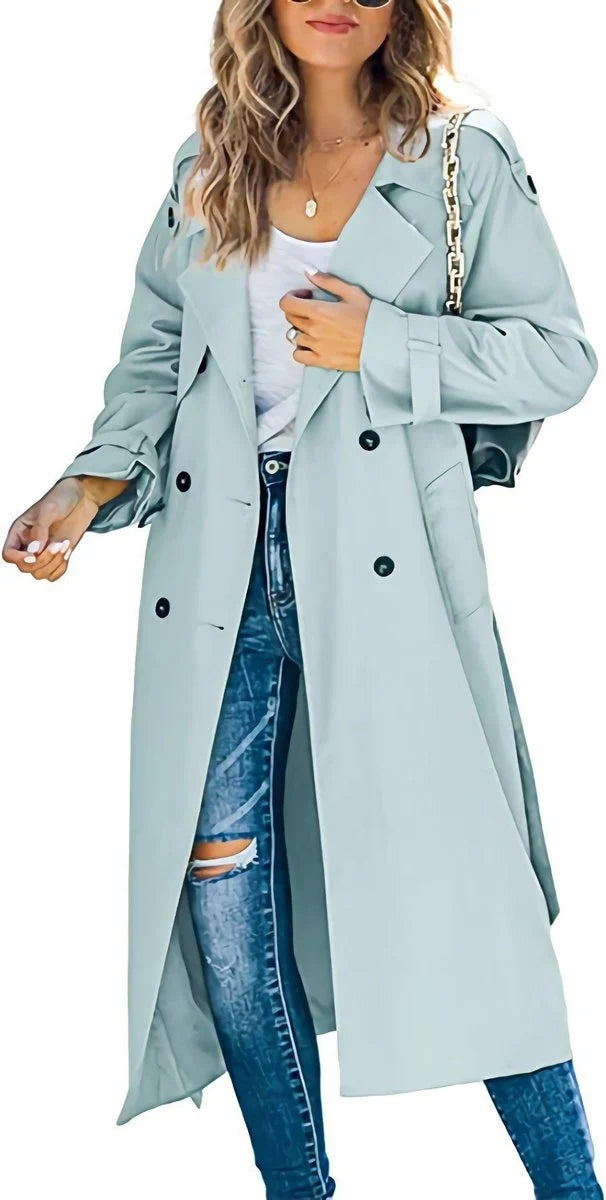 Nuana Sophie Damen Oversized Trench Coat mit Bindegürtel Doppelreiher