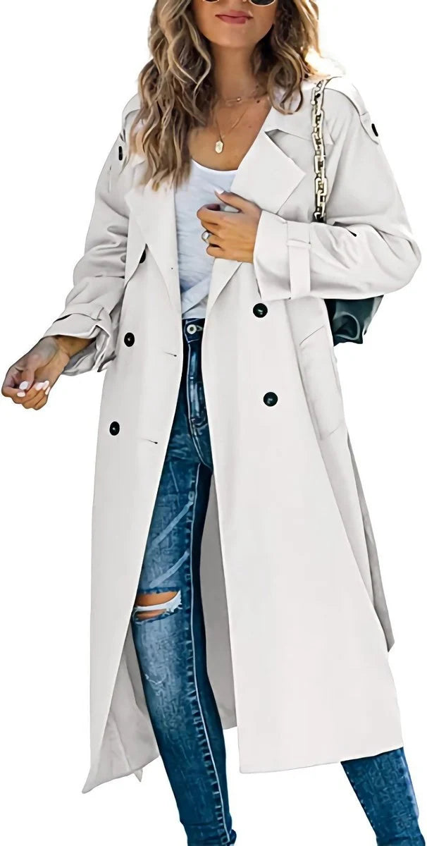Nuana Sophie Damen Oversized Trench Coat mit Bindegürtel Doppelreiher