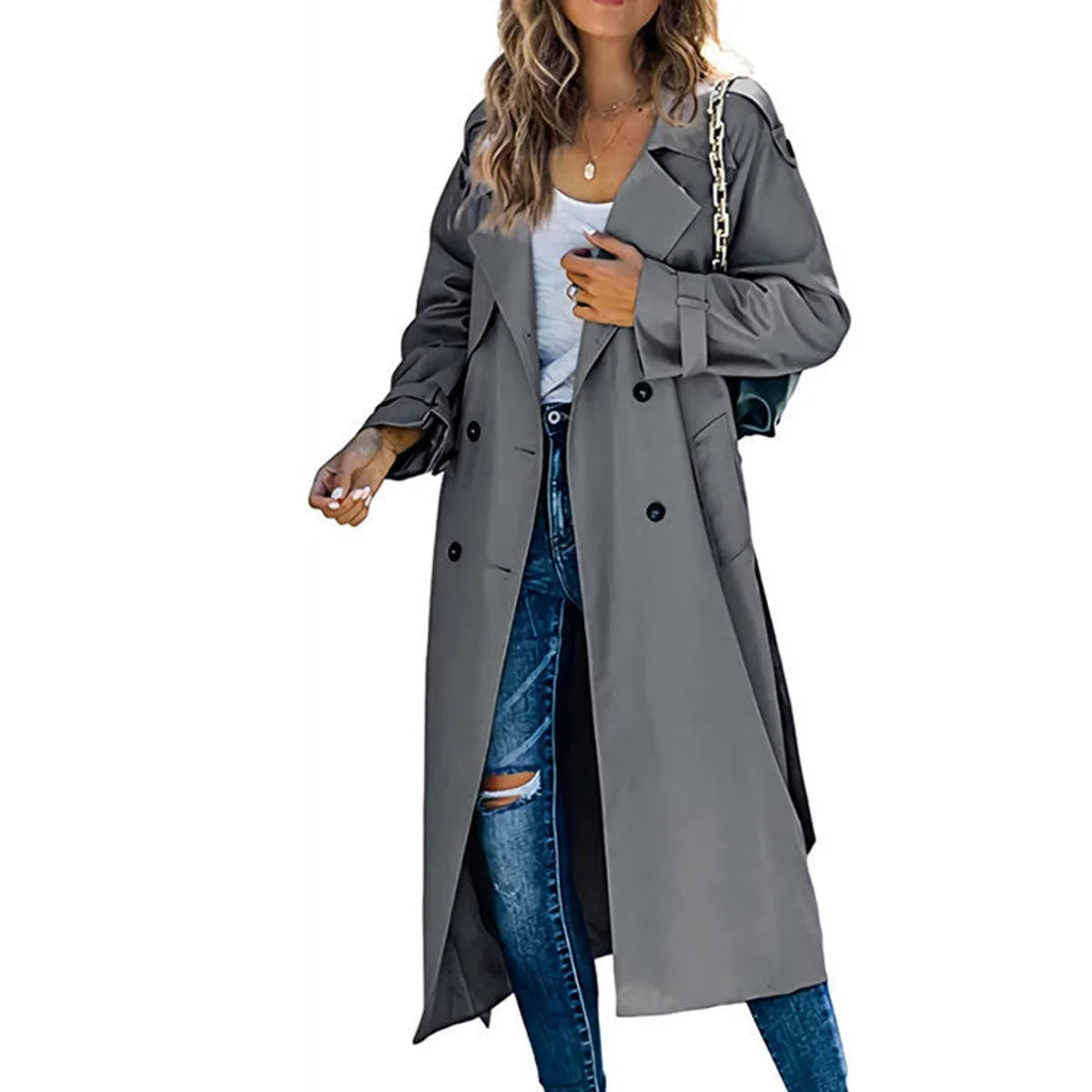 Nuana Sophie Damen Oversized Trench Coat mit Bindegürtel Doppelreiher