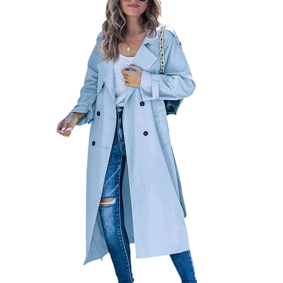 Nuana Sophie Damen Oversized Trench Coat mit Bindegürtel Doppelreiher