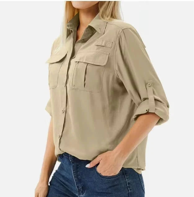 Nuana Sophie | Damen UPF 50 Langarm Wander-Bluse Safari Hemd Aufrollbare Ärmel