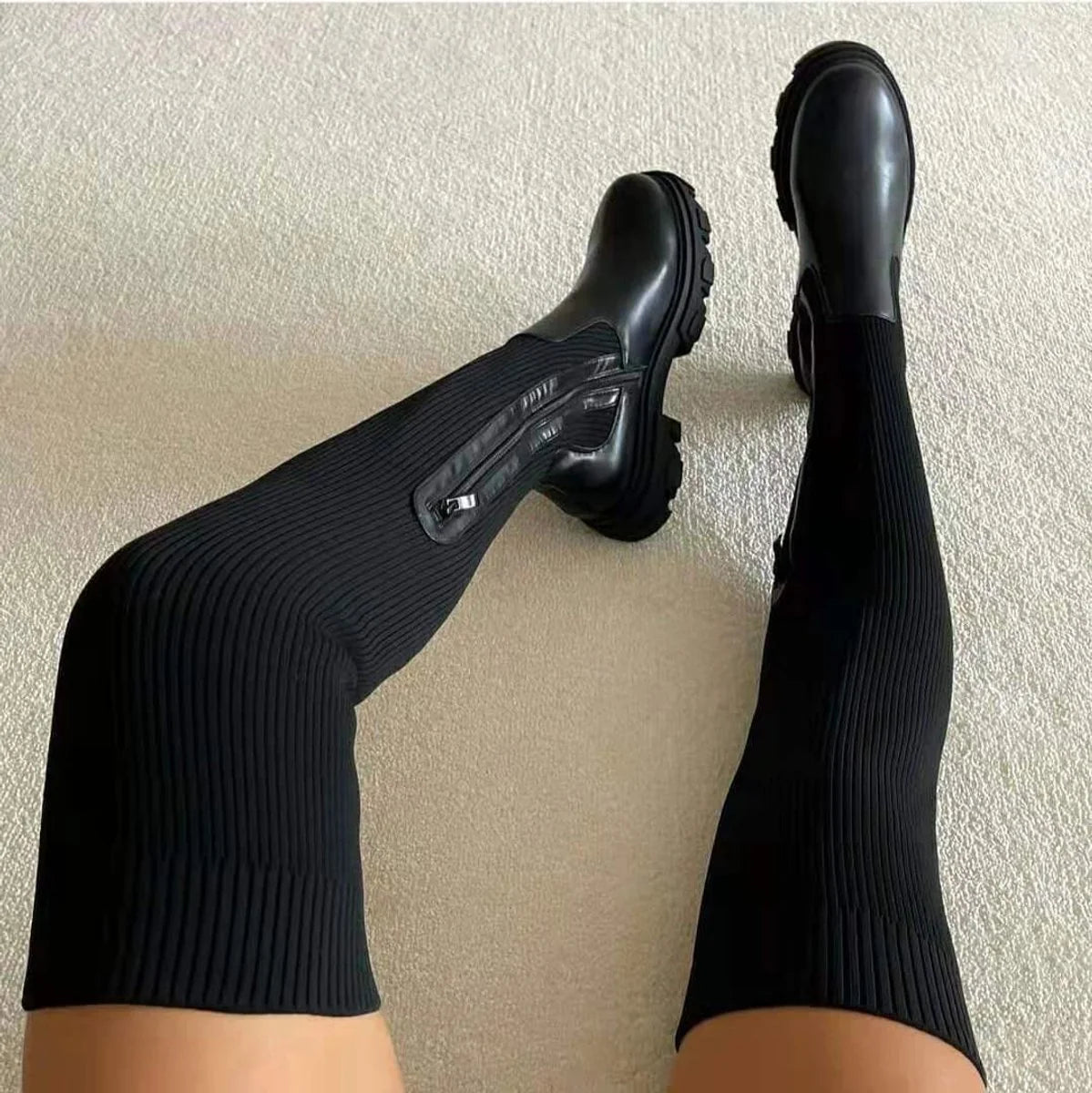 Nuana | Stiefel Damen Overknee Plateau Stretch-Oberschenkelhohe Boots