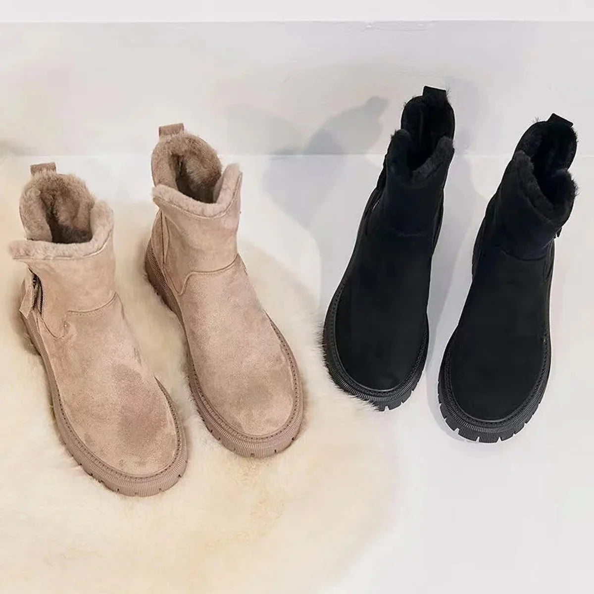 Nuana | Stiefeletten Damen Gefütterte Winterstiefel mit Reißverschluss Plateau