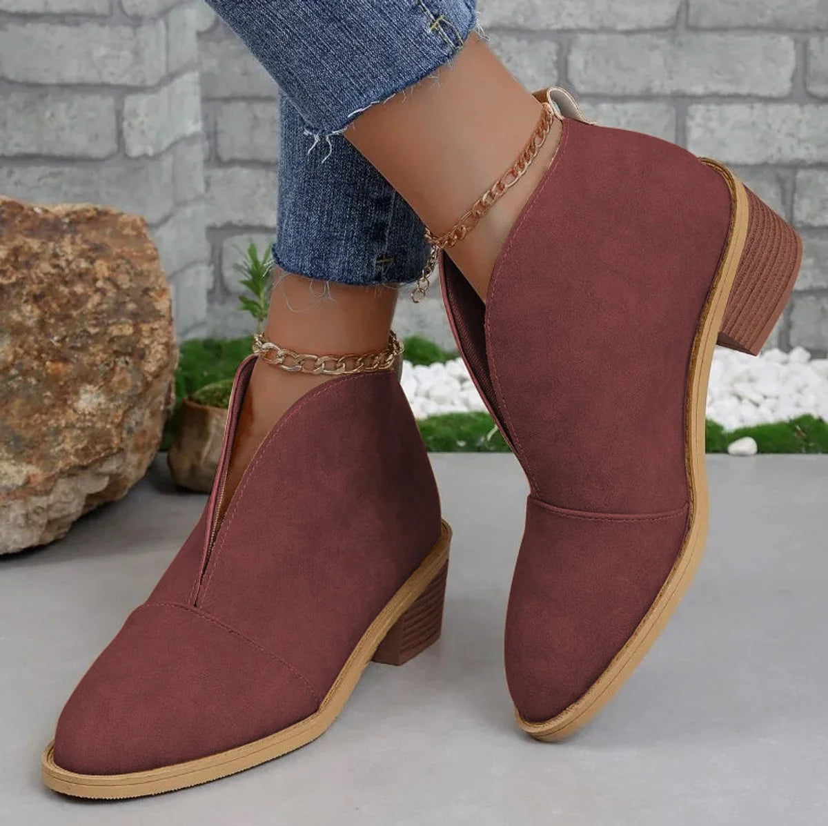 Nuana | Stiefeletten Damen Spitzer Zehenbereich Blockabsatz Ankle Boots