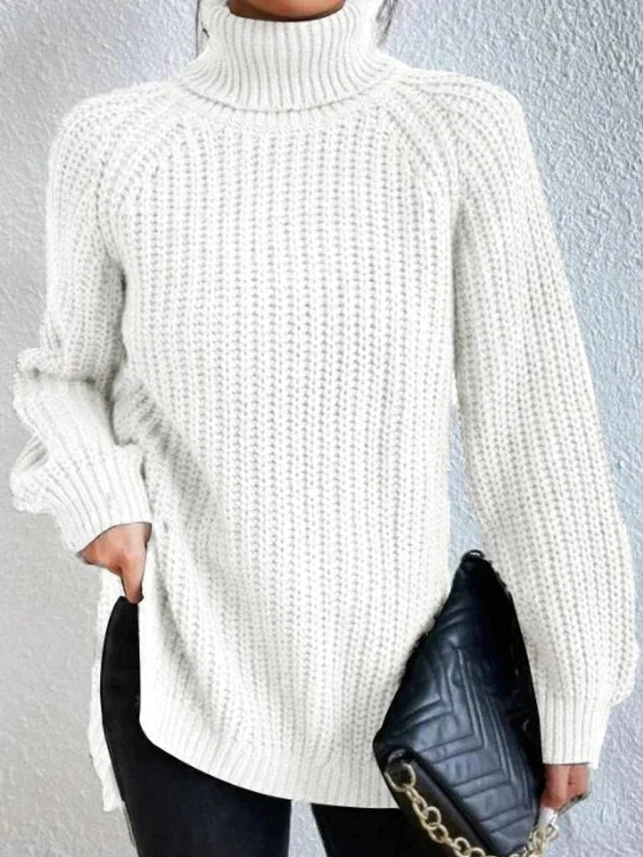 Nuana | Strickpullover Damen Oversize Rollkragen Grobstrick Pullover