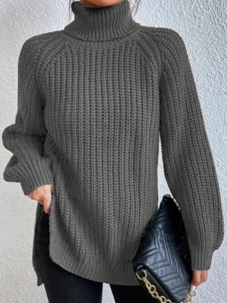 Nuana | Strickpullover Damen Oversize Rollkragen Grobstrick Pullover