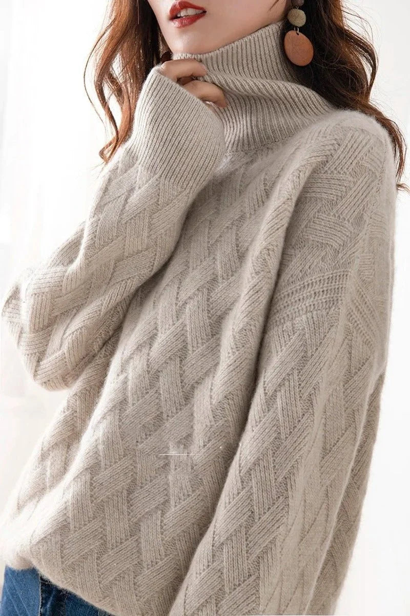 Nuana | Strickpullover Damen Rollkragen Zopfmuster Kashmirweicher Oversized Pullover