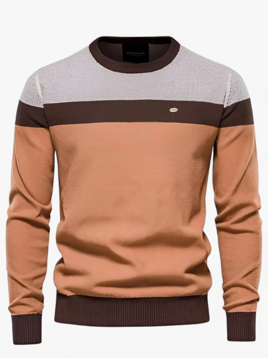 Nuana Tobias | Herren Pullover Colorblock Rundhals Baumwoll Strickpullover