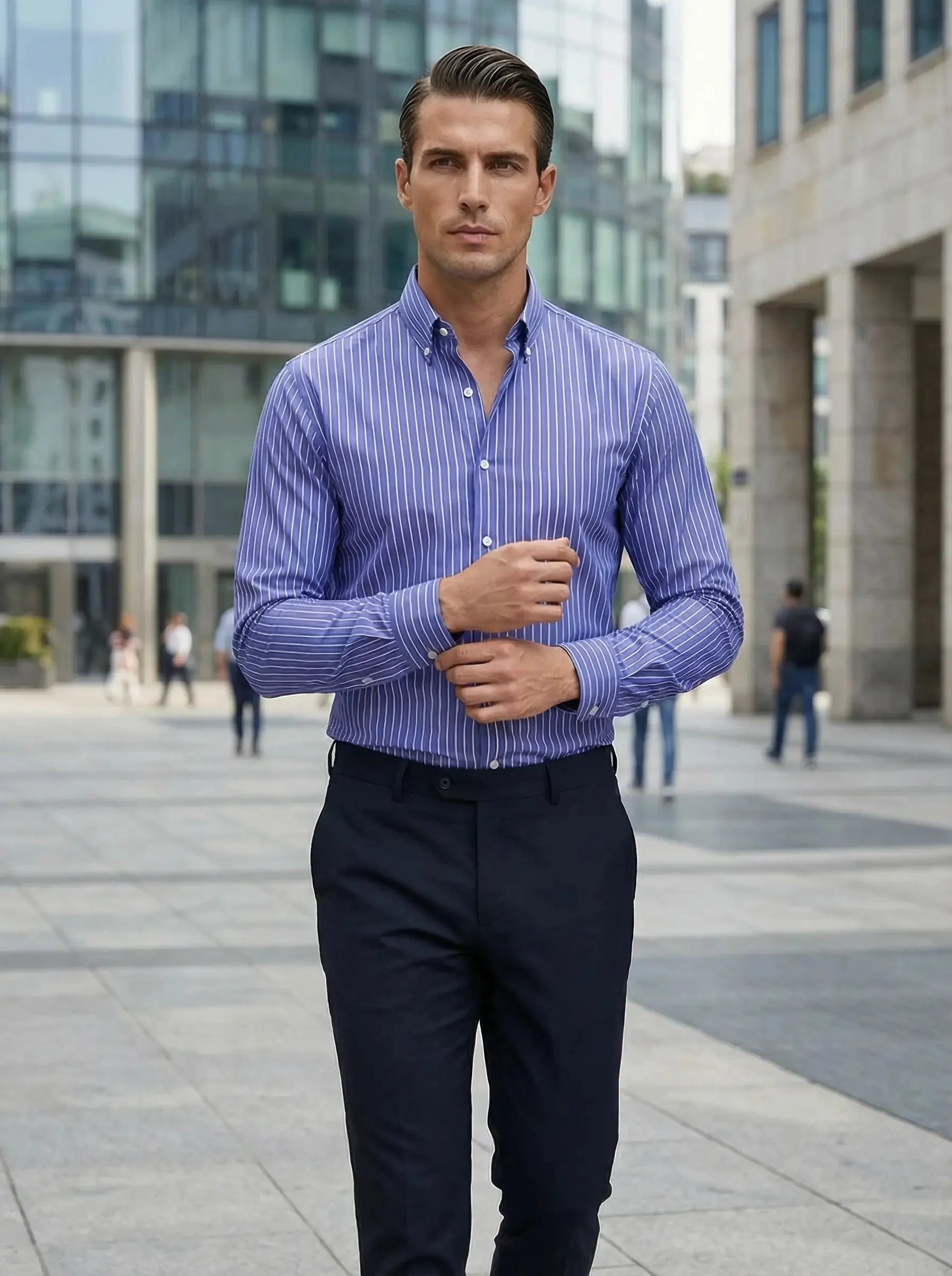 Nuana Tobias Herren Slim Fit Streifen Knopfhemd