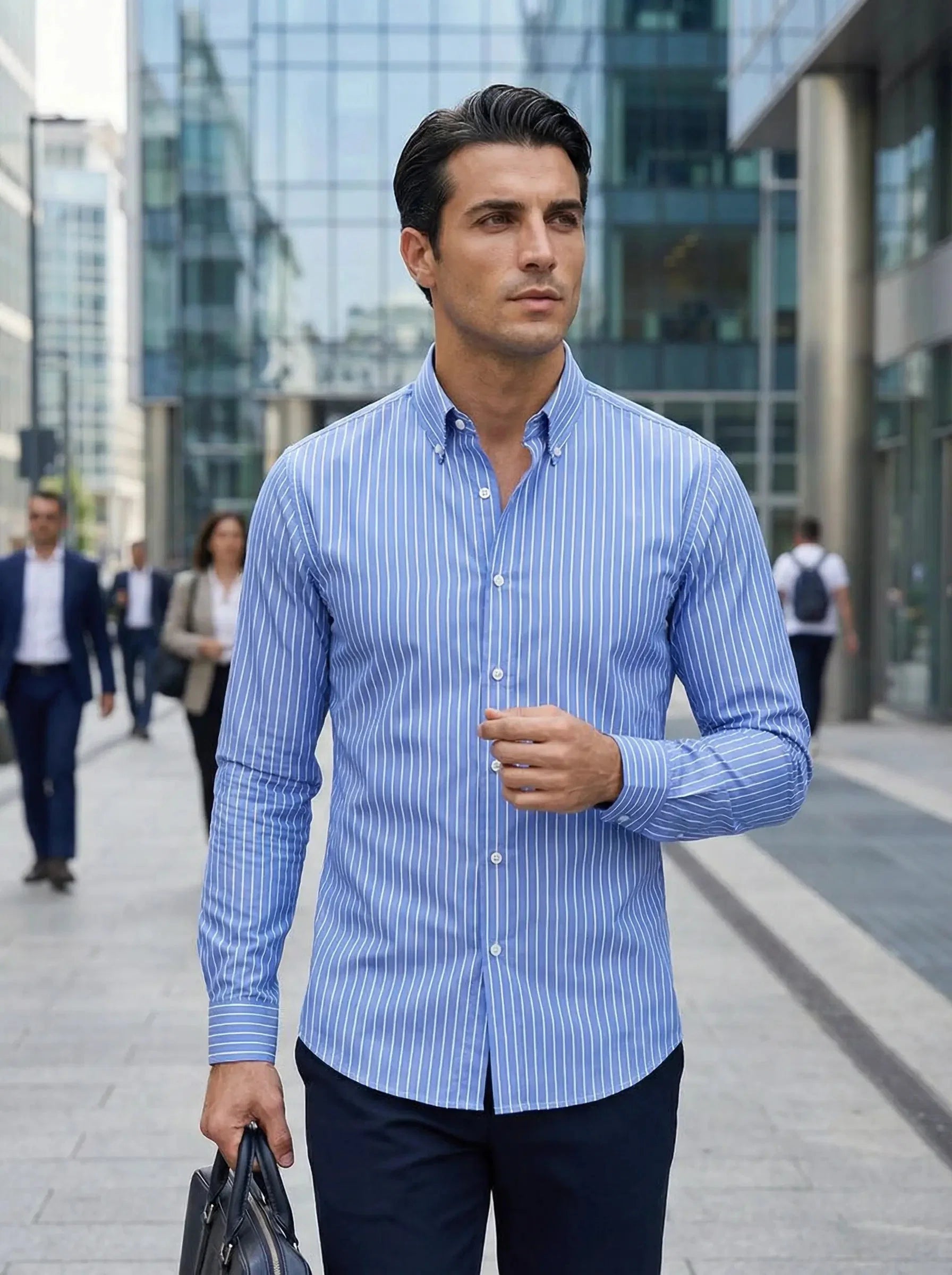 Nuana Tobias Herren Slim Fit Streifen Knopfhemd