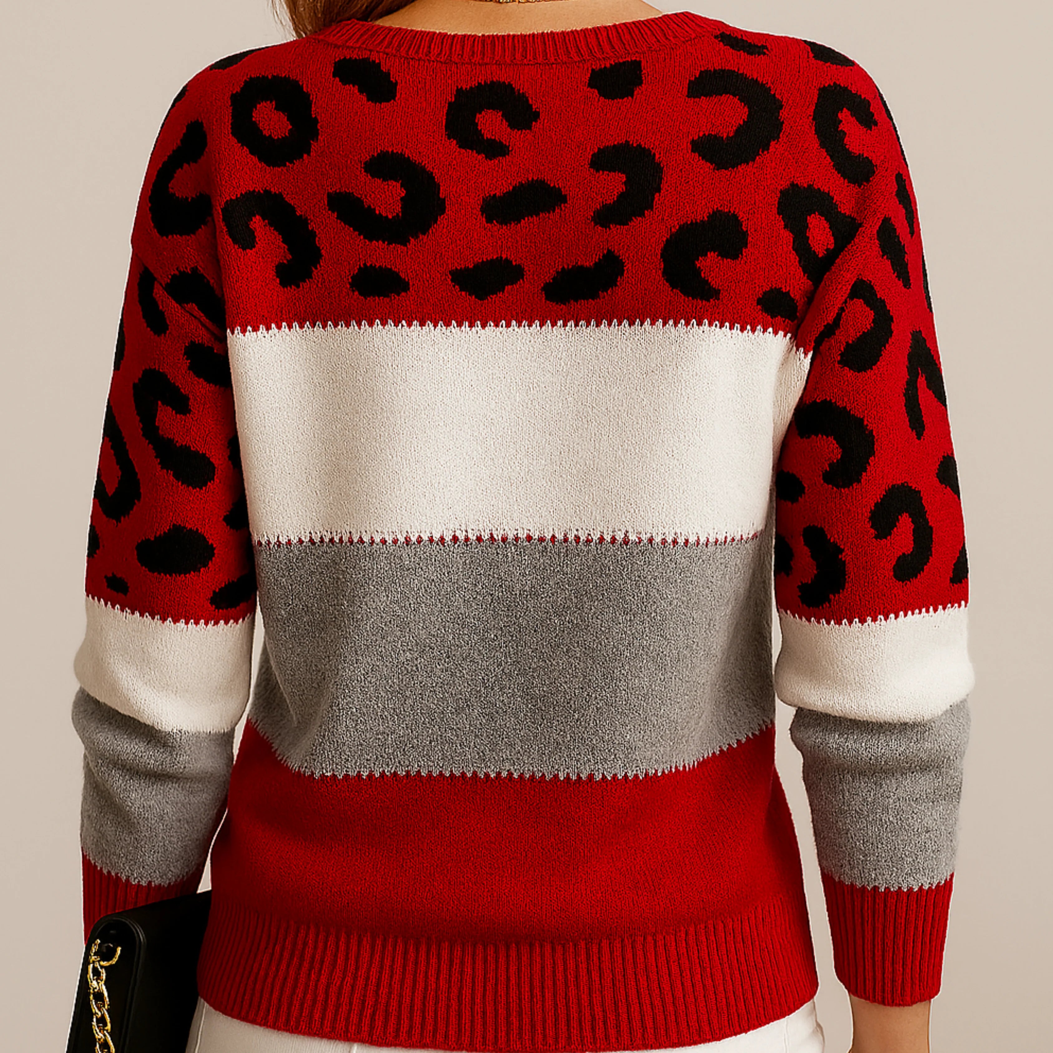Nuana Viola | Damen Weicher Strickpullover mit Farbblock und Leopardenmuster