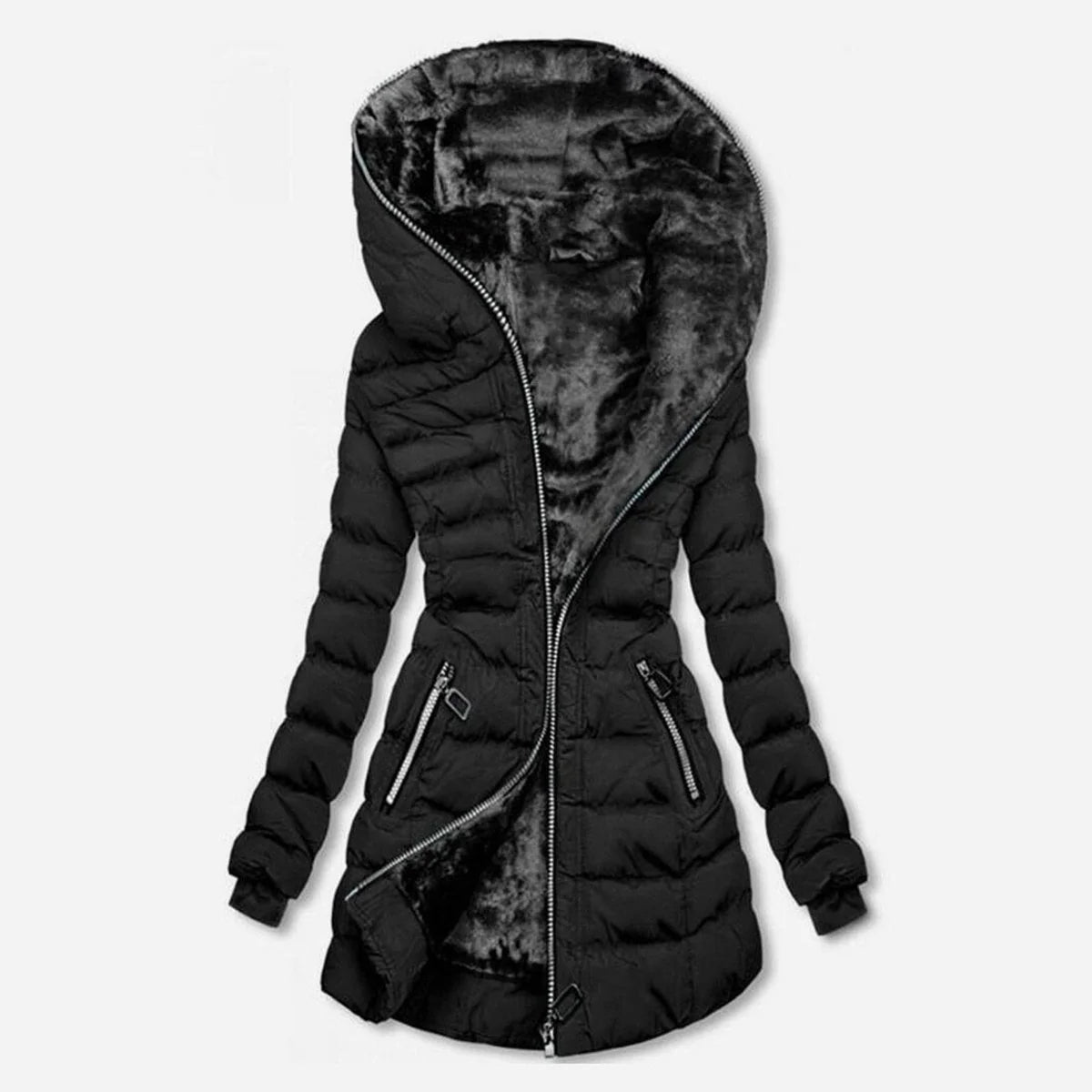 Nuana | Winterjacke Damen Lang Gesteppt Fleecegefüttert Reißverschluss