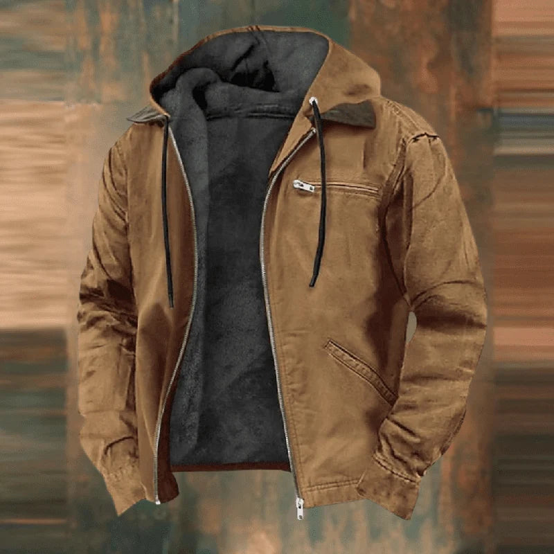 Rainer | Herren Leder Winterjacke mit Kapuze und Reißverschluss