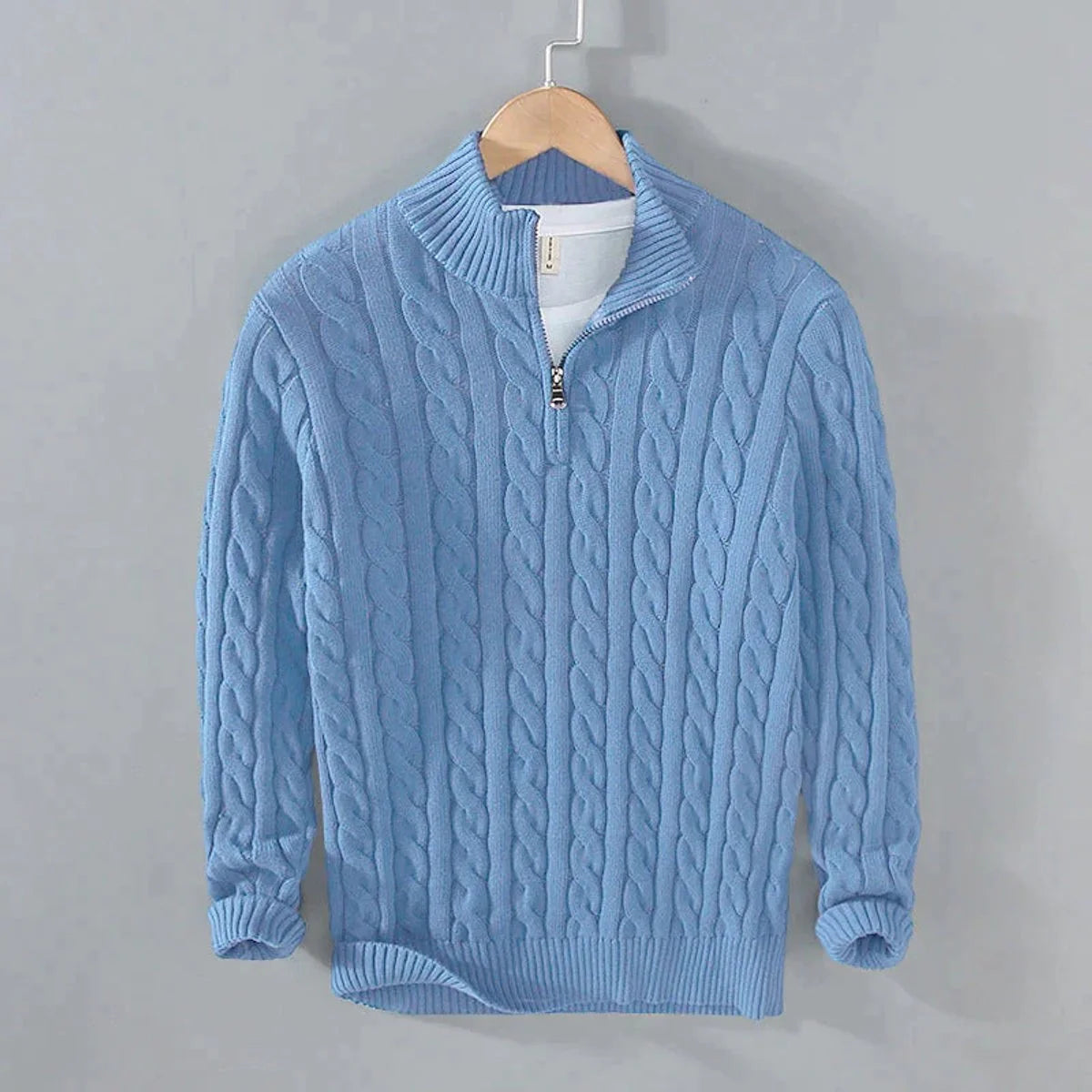 Simon | Herren Pullover Strick Halbzip Zopfmuster Baumwollmischung