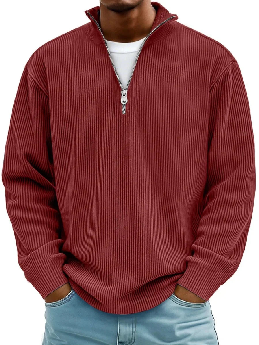 Simon | Herren Rippstrick Quarter-Zip Pullover Sweater mit Stehkragen