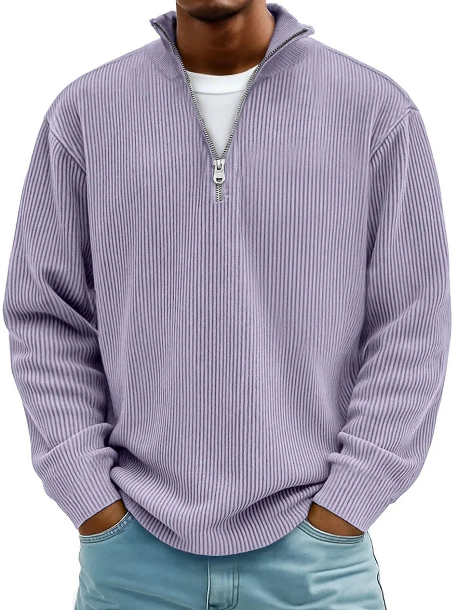 Simon | Herren Rippstrick Quarter-Zip Pullover Sweater mit Stehkragen