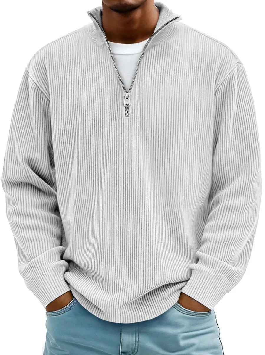 Simon | Herren Rippstrick Quarter-Zip Pullover Sweater mit Stehkragen