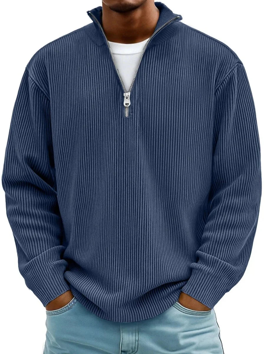 Simon | Herren Rippstrick Quarter-Zip Pullover Sweater mit Stehkragen