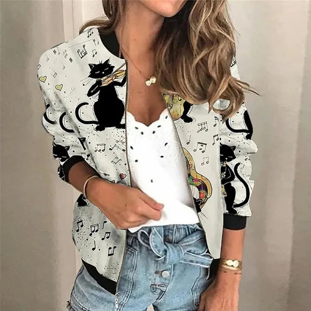Sophie | Winterjacke Damen Blumen-Print Vintage Bomber-Jacke mit Reißverschluss