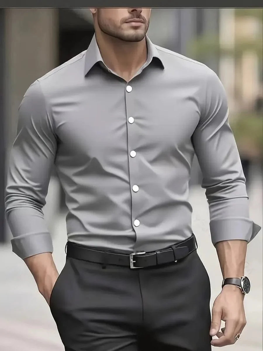 Stefan | Herren Slim-Fit Knitterfreies Langarm Business-Hemd