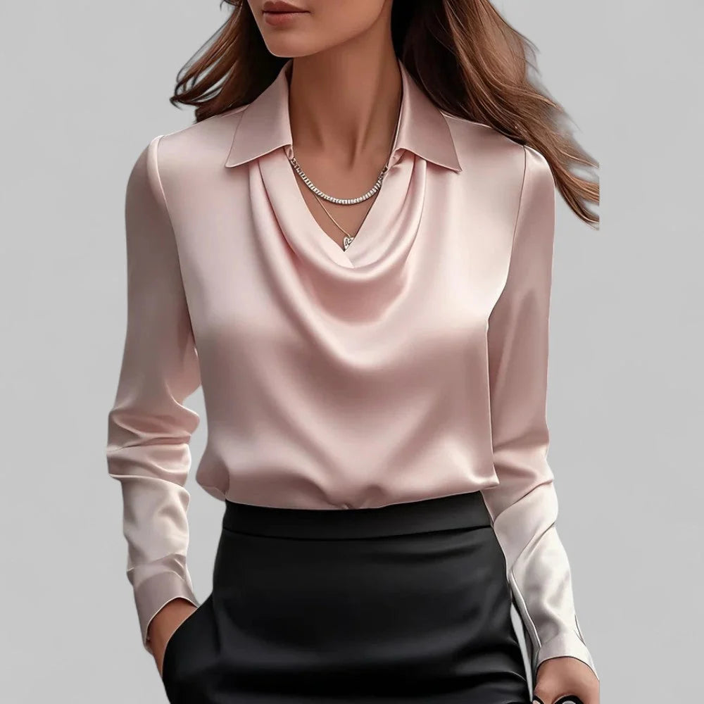 Theresa | Elegante Wasserfallausschnitt Satinbluse für Damen