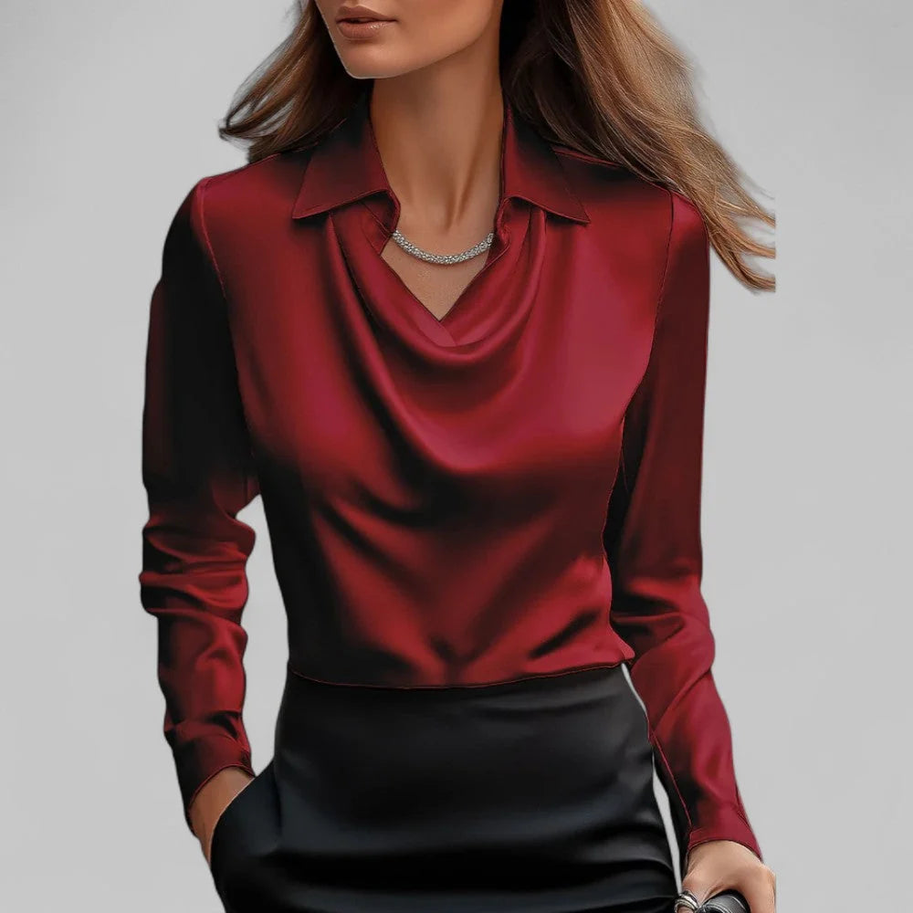 Theresa | Elegante Wasserfallausschnitt Satinbluse für Damen