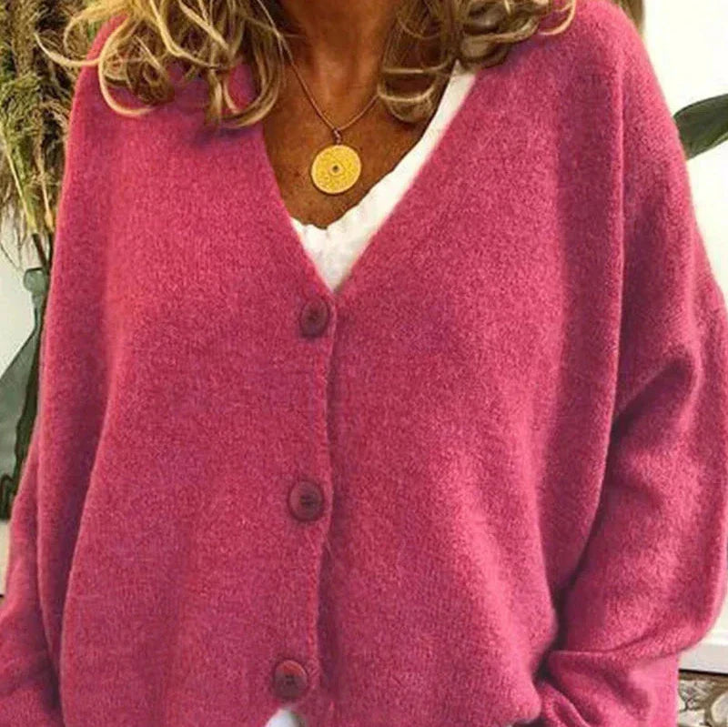 Nuana Birgit Damen Freizeit-Strickjacke mit V-Ausschnitt und Knöpfen