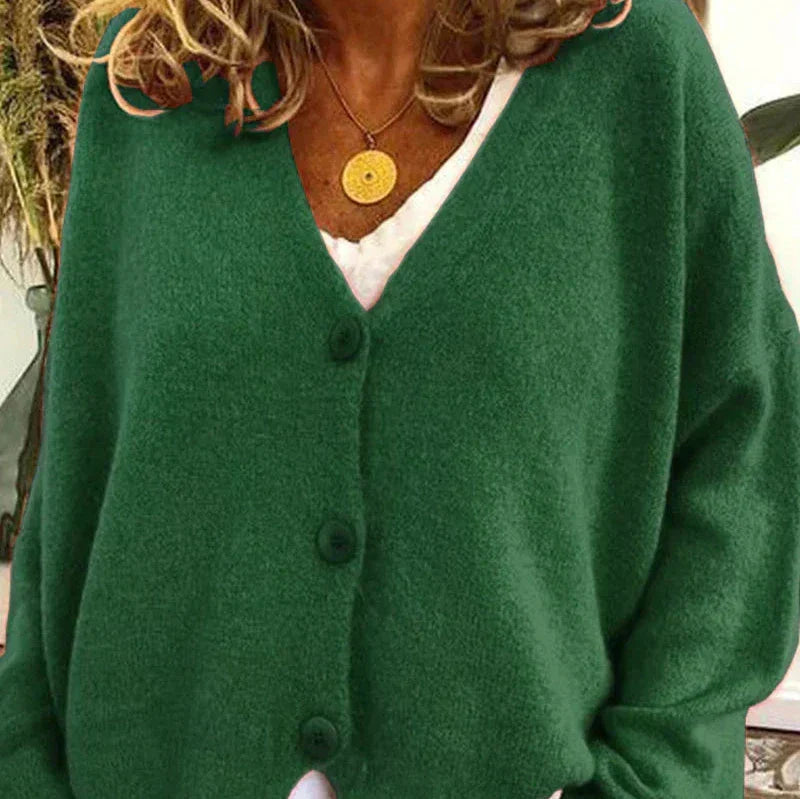 Nuana Birgit Damen Freizeit-Strickjacke mit V-Ausschnitt und Knöpfen