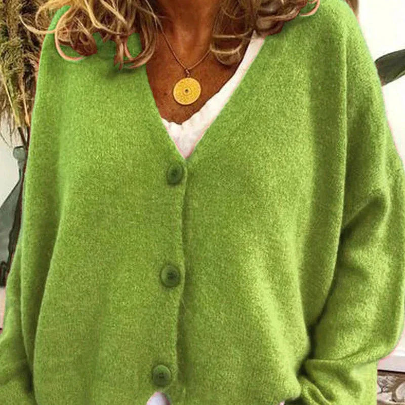Nuana Birgit Damen Freizeit-Strickjacke mit V-Ausschnitt und Knöpfen