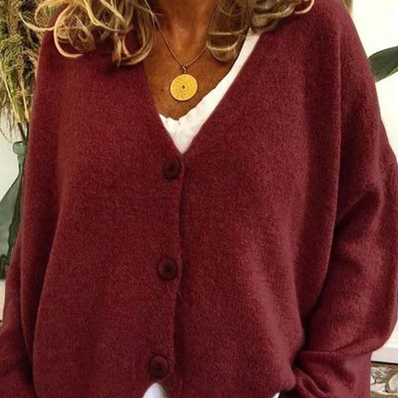 Nuana Birgit Damen Freizeit-Strickjacke mit V-Ausschnitt und Knöpfen