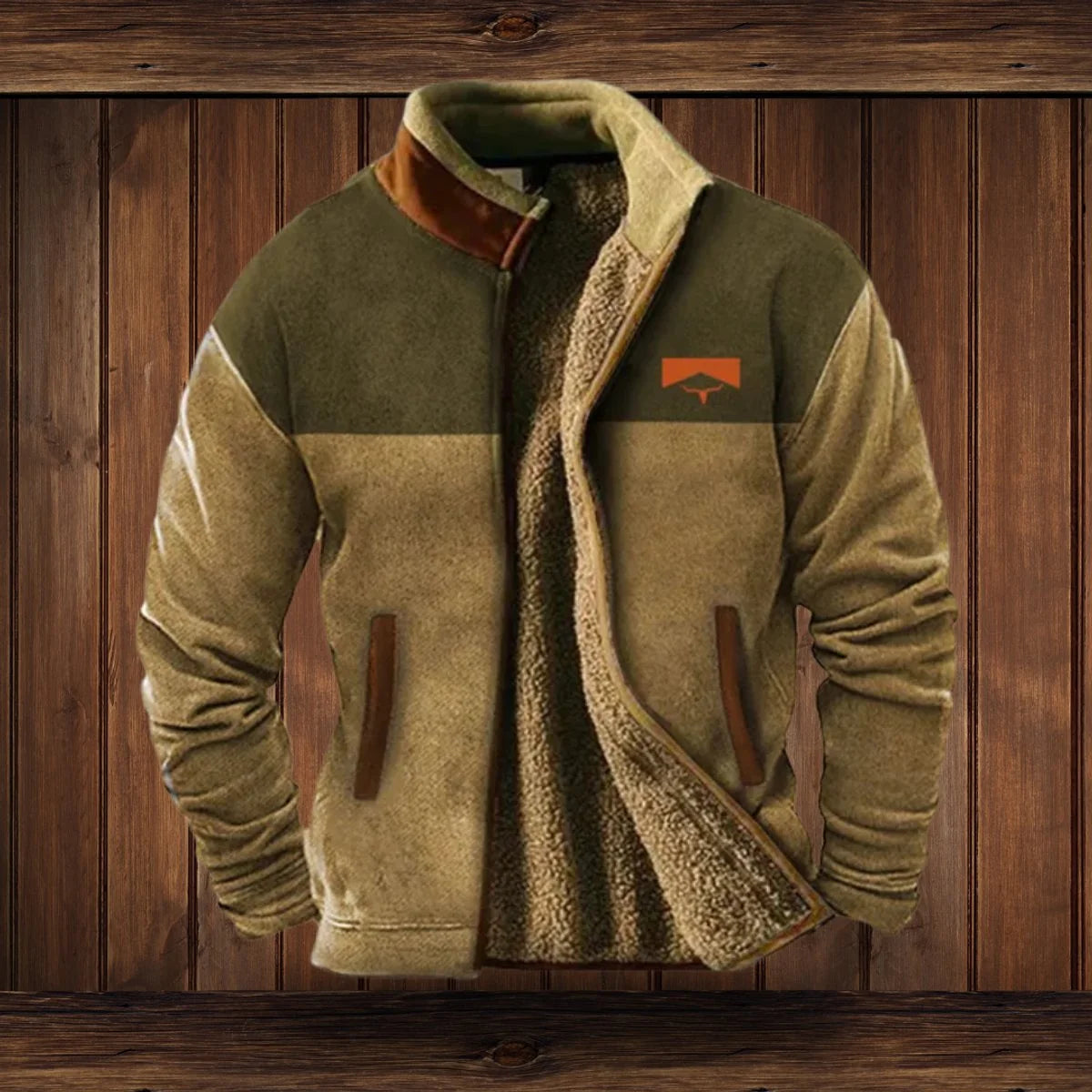 Alexander | Herren Fleece-Outdoorjacke mit Azteken-Muster Sherpa-Futter Reißverschluss