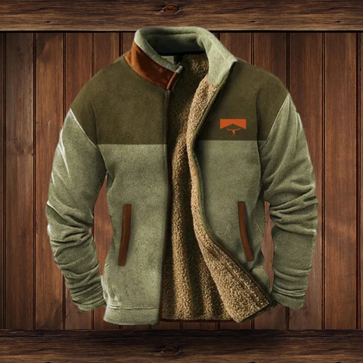 Alexander | Herren Fleece-Outdoorjacke mit Azteken-Muster Sherpa-Futter Reißverschluss