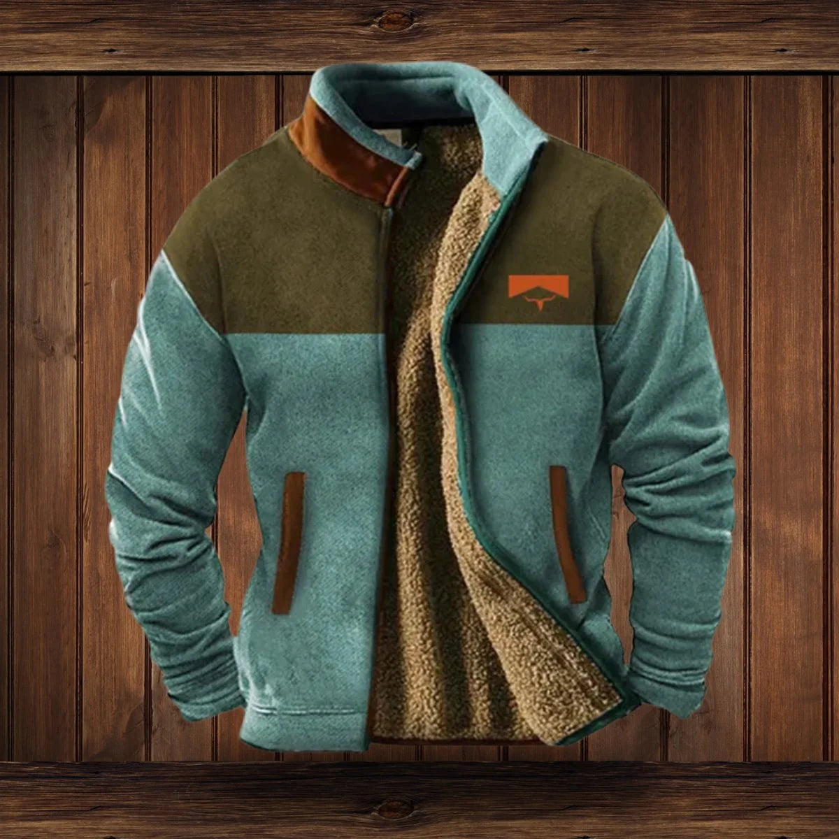 Alexander | Herren Fleece-Outdoorjacke mit Azteken-Muster Sherpa-Futter Reißverschluss