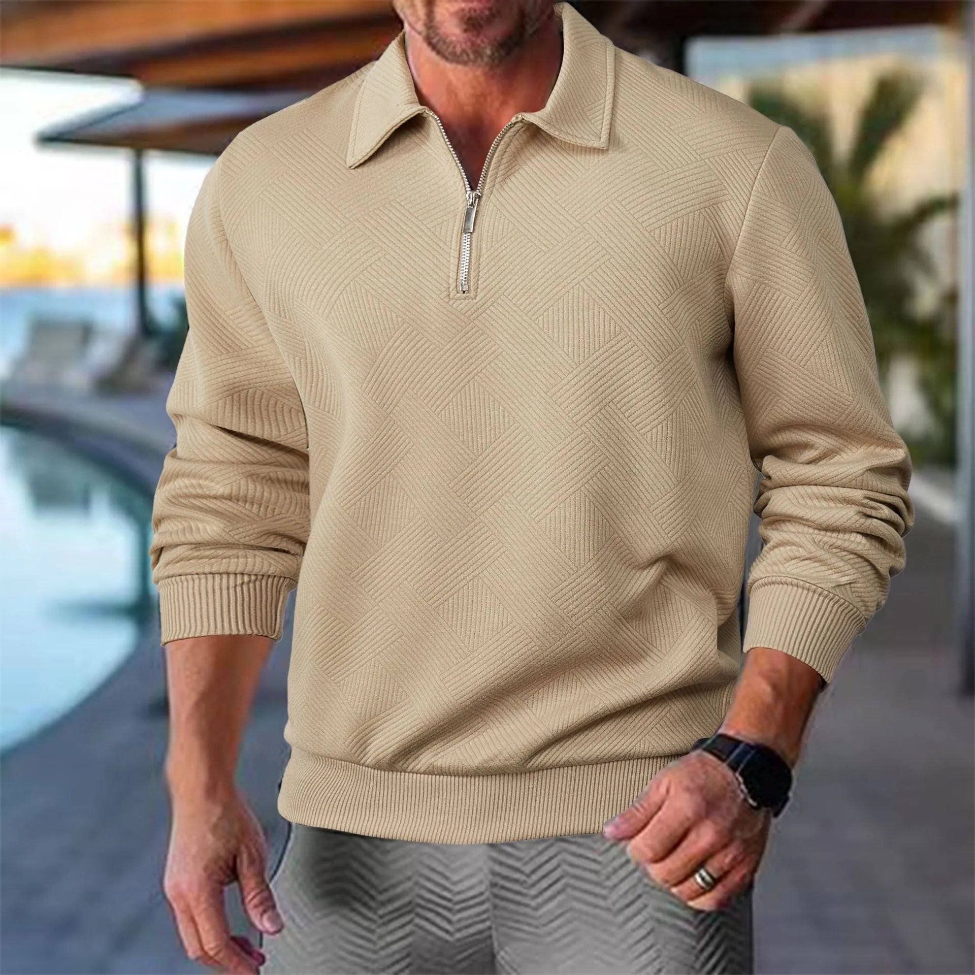 Alexander | Herren Pullover mit halbem Reißverschluss Freizeitshirt