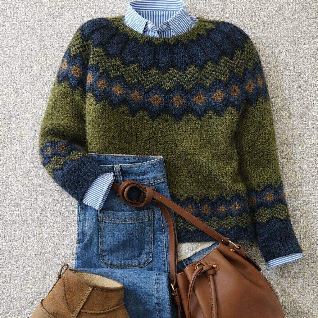 Amelie | Damen Nordischer Strickpullover mit Fair-Isle-Muster Relaxed Fit