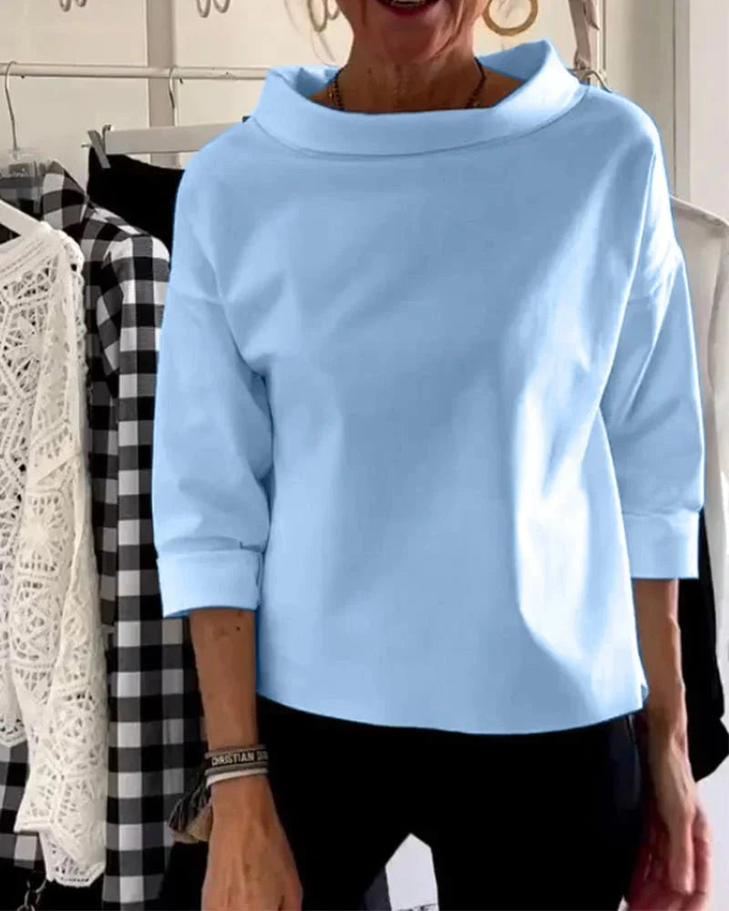 Amelie | Damen Wasserfallkragen Dreiviertelarm Casual Oberteil