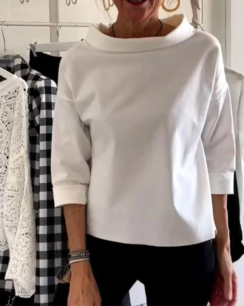 Amelie | Damen Wasserfallkragen Dreiviertelarm Casual Oberteil