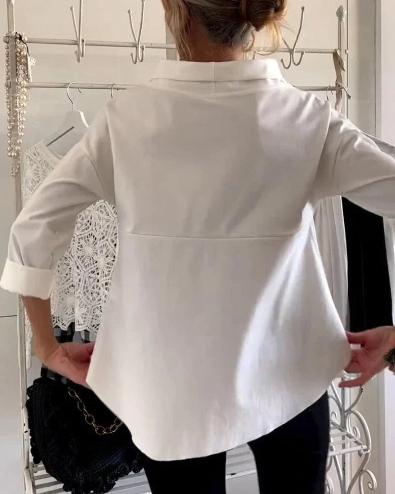 Amelie | Damen Wasserfallkragen Dreiviertelarm Casual Oberteil