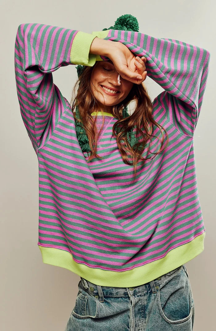 Anja | Damen Gestreifter Rundhals-Pullover für den Frühling