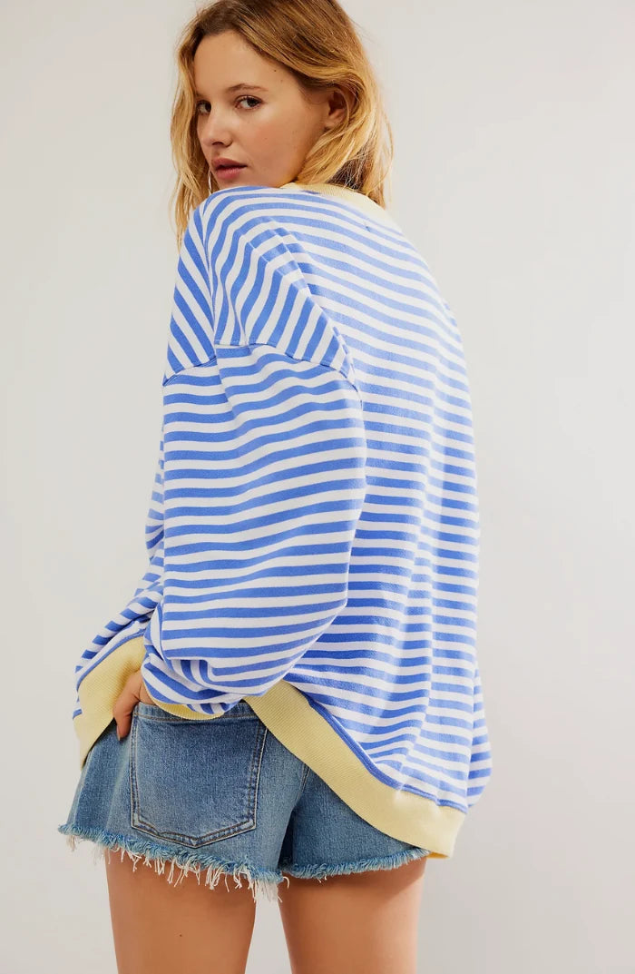 Anja | Damen Gestreifter Rundhals-Pullover für den Frühling