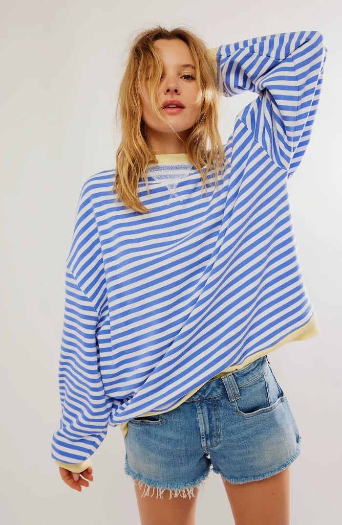 Anja | Damen Gestreifter Rundhals-Pullover für den Frühling