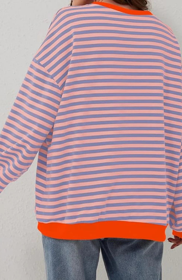 Anja | Damen Gestreifter Rundhals-Pullover für den Frühling