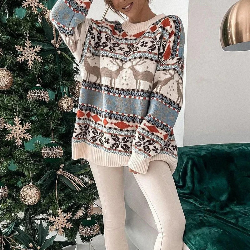 Carolin Damen-Weihnachtspullover mit Rentiermuster