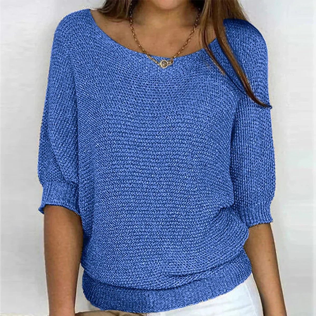 Charlotte | Damen Grobstrick-Pullover Rundhals Halbarm Lässiger Strickpullover