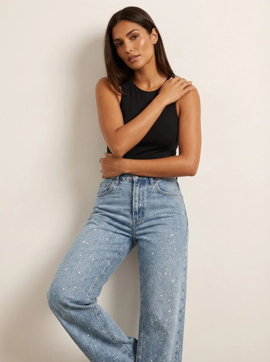 Charlotte | Damen High-Waist Straight-Leg Glitzer-Jeans