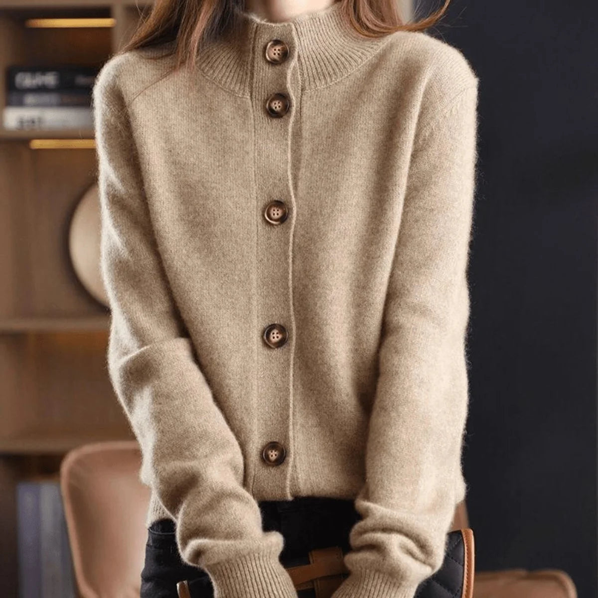 Charlotte | Damen Kaschmirmix Strick Cardigan mit Knopfleiste