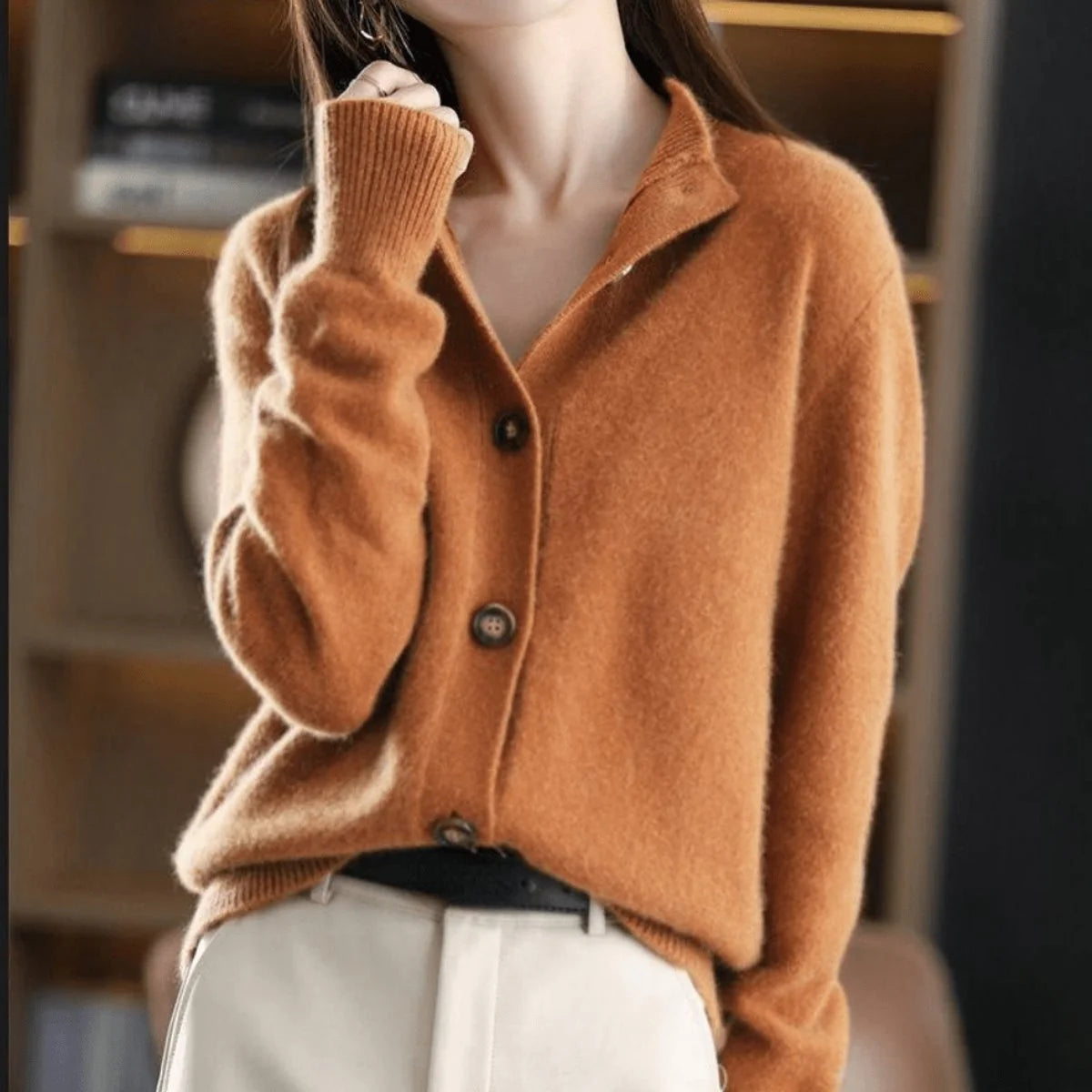 Charlotte | Damen Kaschmirmix Strick Cardigan mit Knopfleiste
